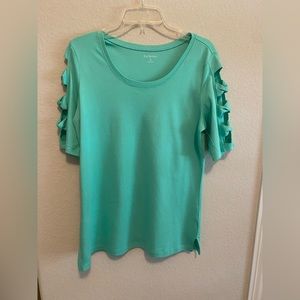 Kim Rogers Green Top with Pretty Sleeves